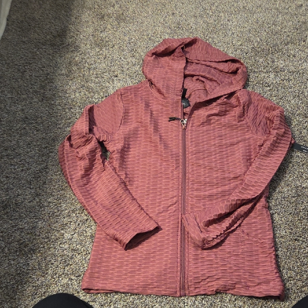 New Mix Textured Hooded Jacket - Rose
